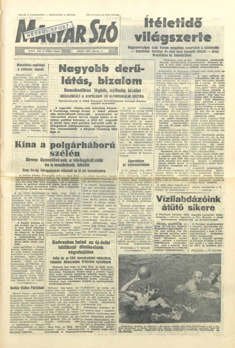 Magyar Szó, 24. évf. 1967. január 9. 6. sz. 1–14. oldal