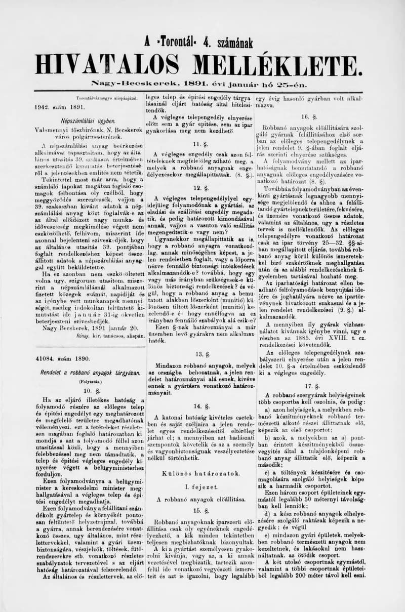A Totontál  hivatalos melléklete, 4. évf. 1891. január 25. 4. sz.