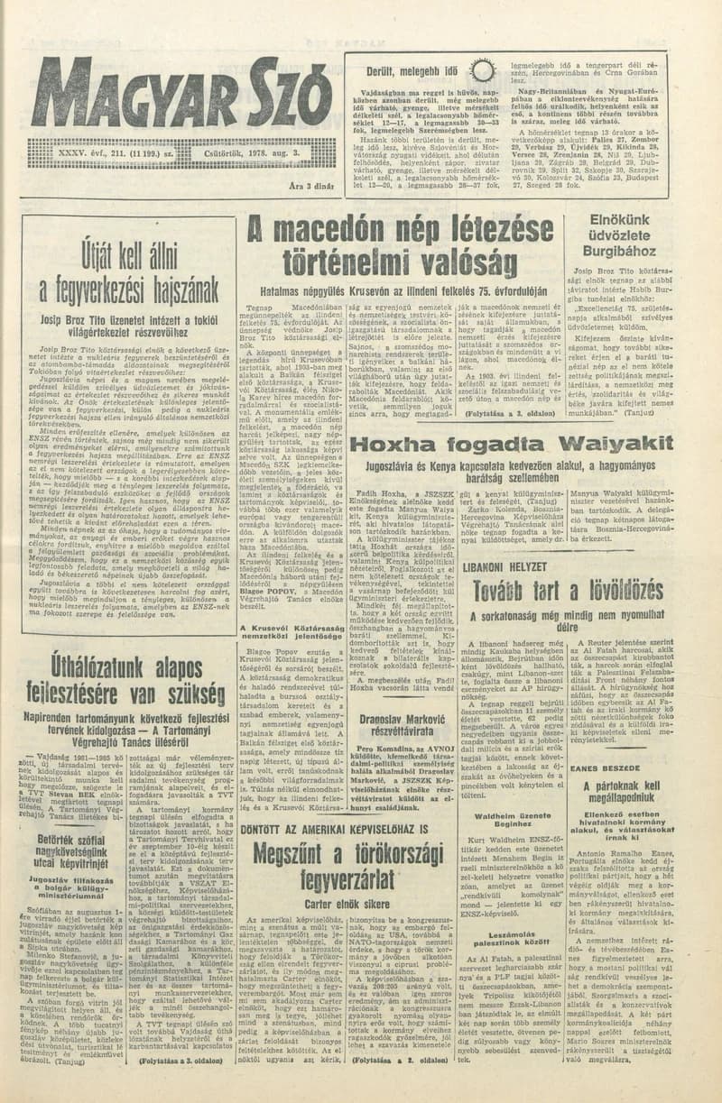 Magyar Szó, 35. évf. 1978. augusztus 3. 211. sz. 1–16. oldal