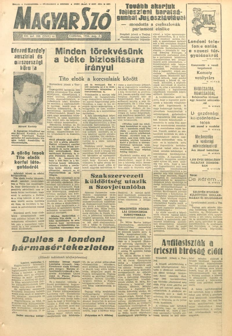 Magyar Szó, 13. évf. 1956. augusztus 2. 208. sz. 1–8. oldal