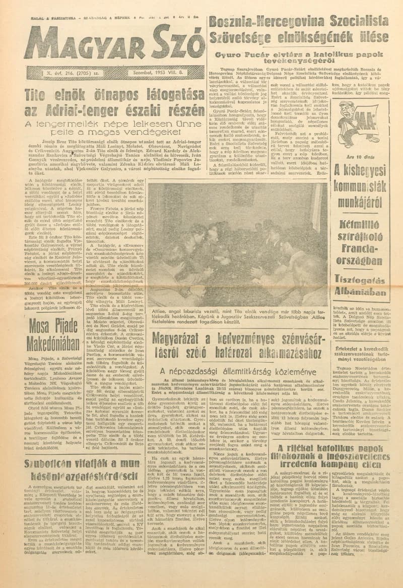 Magyar Szó, 10. évf. 1953. augusztus 8. 216. sz. 1–8. oldal