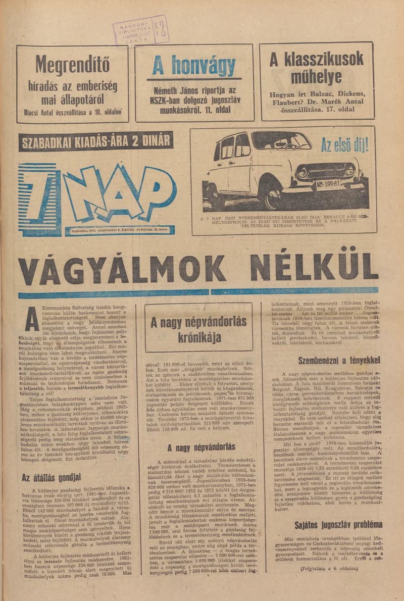 7 Nap, 29. évf. 1974. szeptember 6. 36. sz. 1–28. oldal