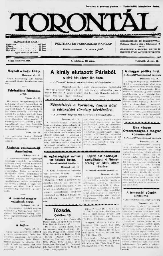 Torontál, 50. évf. 1921. október 20. 231. sz.