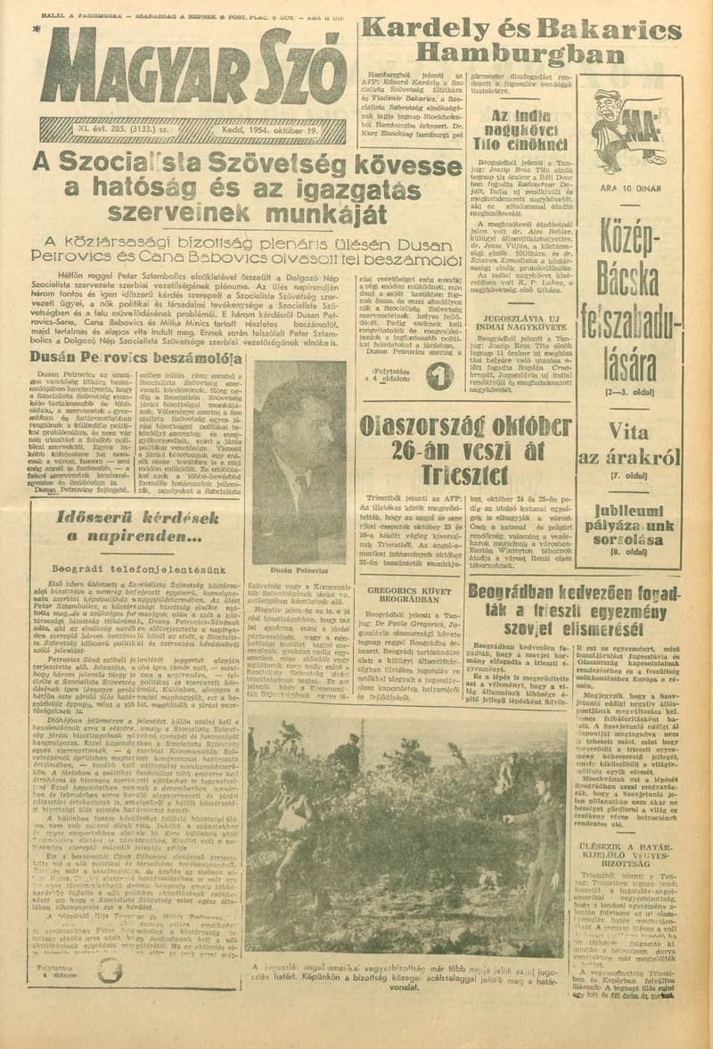 Magyar Szó, 11. évf. 1954. október 19. 285. sz. 1–8. oldal