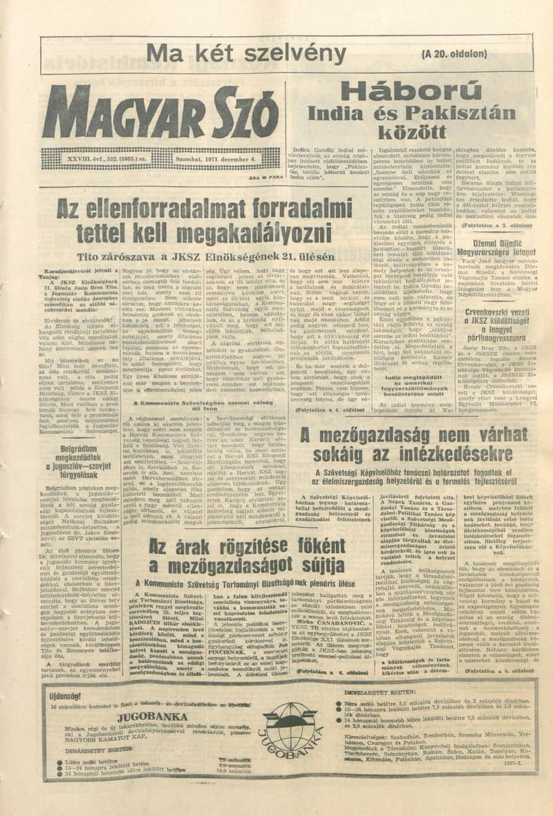 Magyar Szó, 28. évf. 1971. november 4. 332. sz. 1–20. oldal
