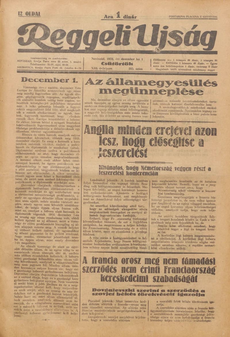 Reggeli Újság, 13. évf. 1932. december 1. 285. sz.