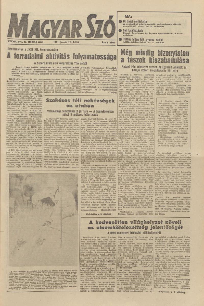 Magyar Szó, 38. évf. 1981. január 19. 17. sz. 1–16. oldal