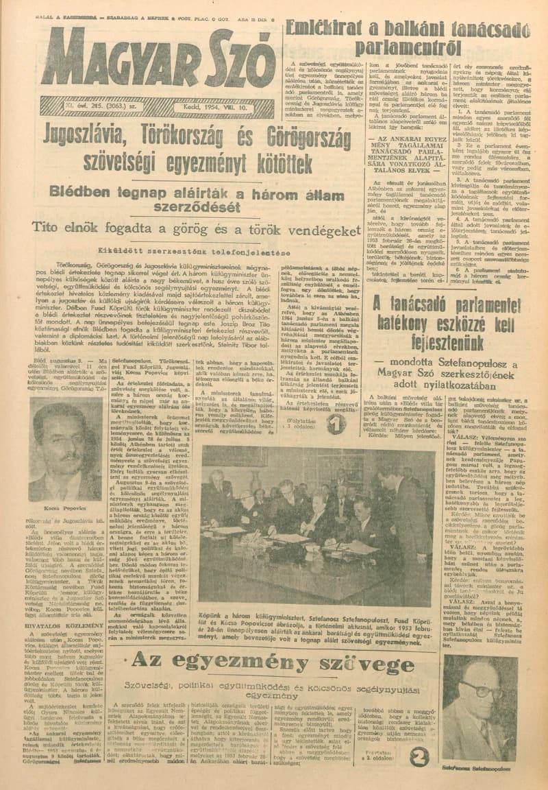 Magyar Szó, 11. évf. 1954. augusztus 10. 215. sz. 1–8. oldal