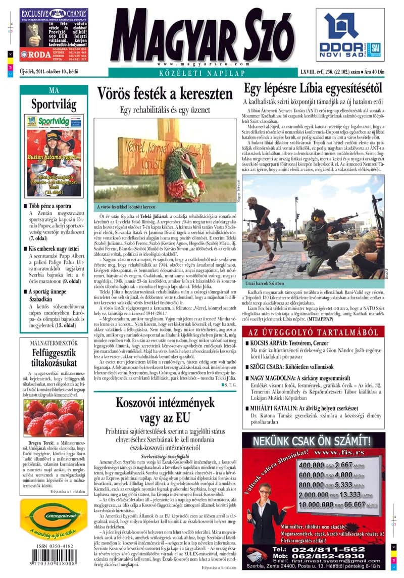 Magyar Szó, 68. évf. 2011. október 10. 236. sz. 1–16. oldal
