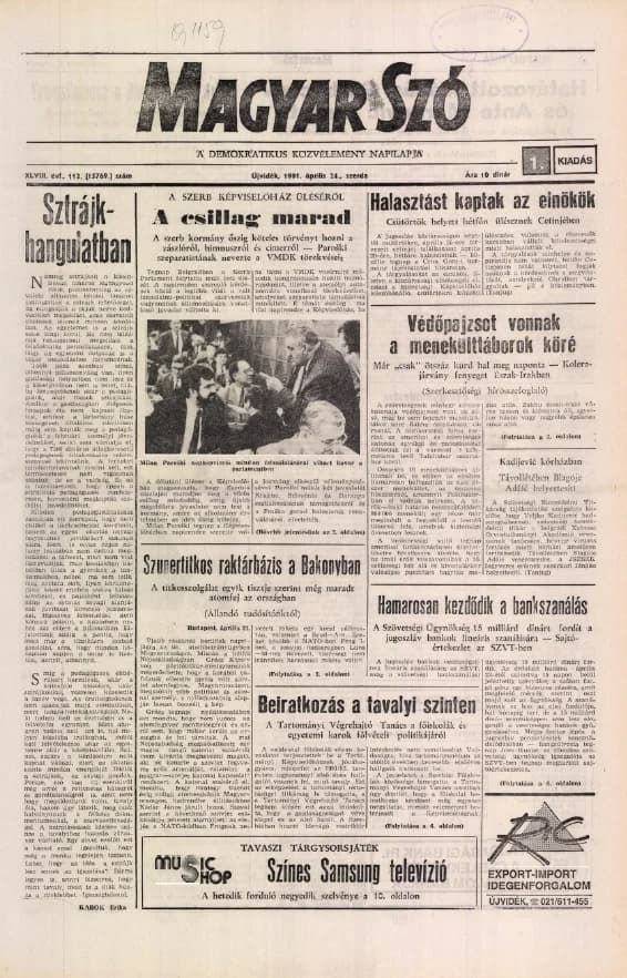 Magyar Szó, 48. évf. 1991. április 24. 112. sz. 1–20. oldal
