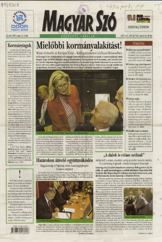 Magyar Szó, 64. évf. 2007. május 15. 110. sz. 1–20. oldal