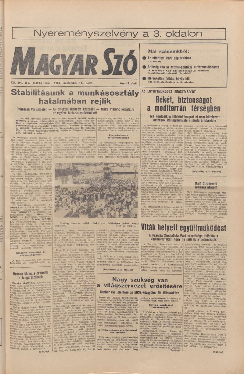 Magyar Szó, 41. évf. 1984. szeptember 10. 250. sz. 1–8. oldal