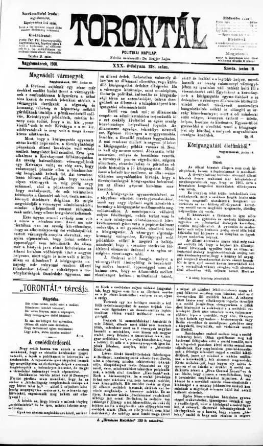Torontál, 30. évf. 1901. június 19. 138. sz.