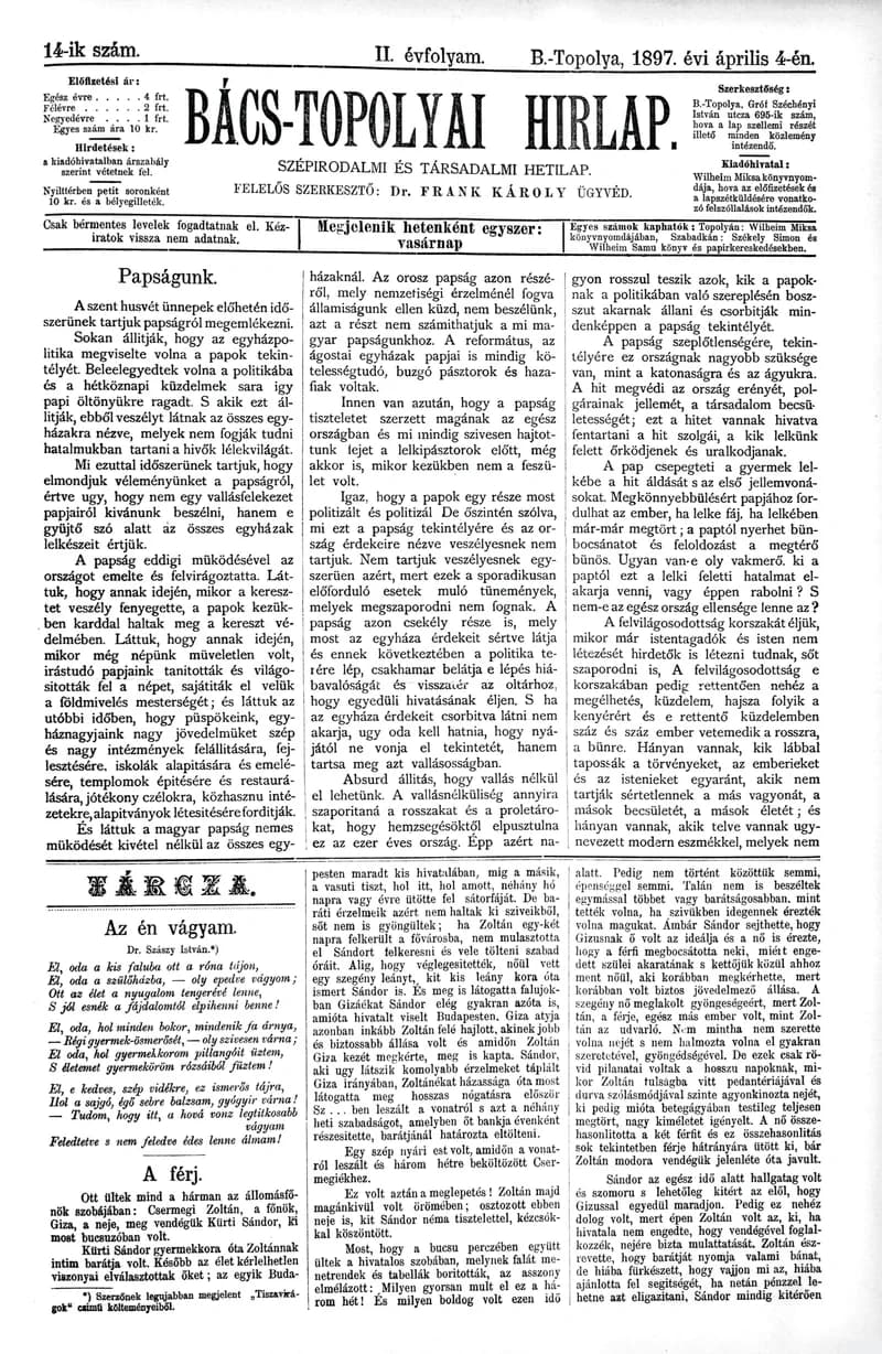 Bács-Topolyai Hirlap, 2. évf. 1897. április 4. 14. sz.