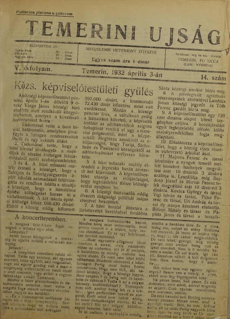 Temerini Újság 1928-1944, 5. évf. 1932. április 3. 14. sz.