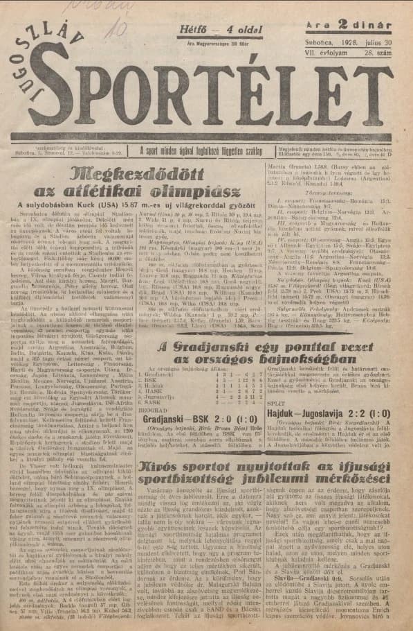 Jugoszláv sportélet, 7. évf. 1928. július 30. 28. sz.