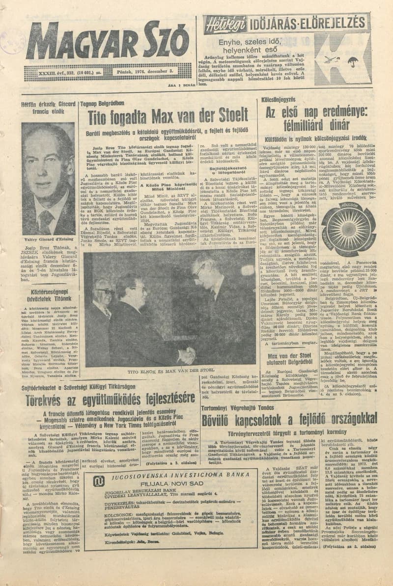Magyar Szó, 33. évf. 1976. december 3. 332. sz. 1–16. oldal