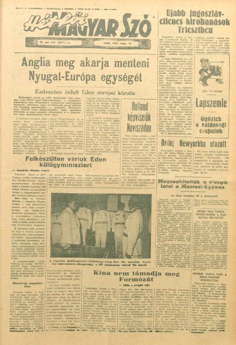 Magyar Szó, 11. évf. 1954. szeptember 13. 249. sz. 1–6. oldal