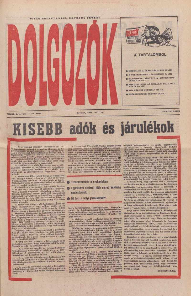 Dolgozók, 29. évf. 1975. augusztus 15. 33. sz.