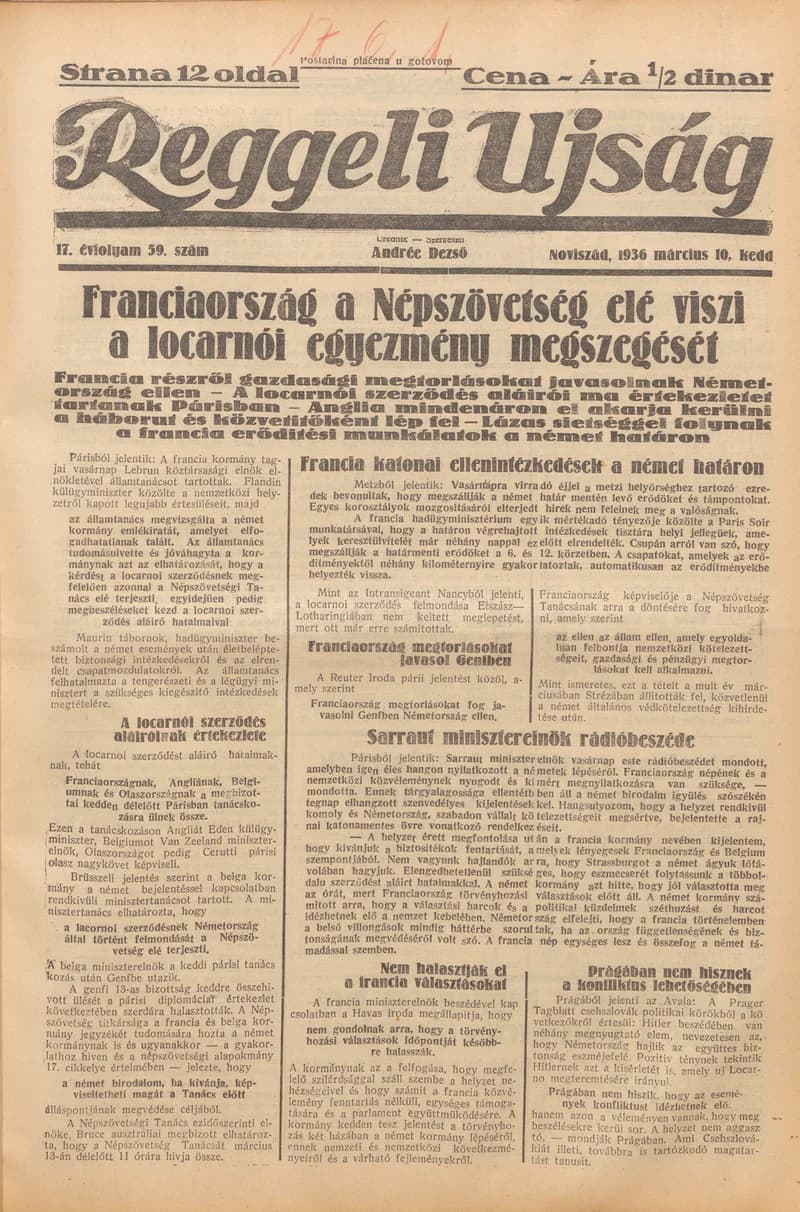 Reggeli Újság, 17. évf. 1936. március 10. 59. sz.