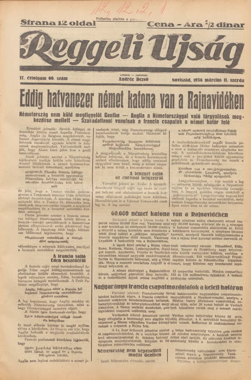 Reggeli Újság, 17. évf. 1936. március 11. 60. sz.
