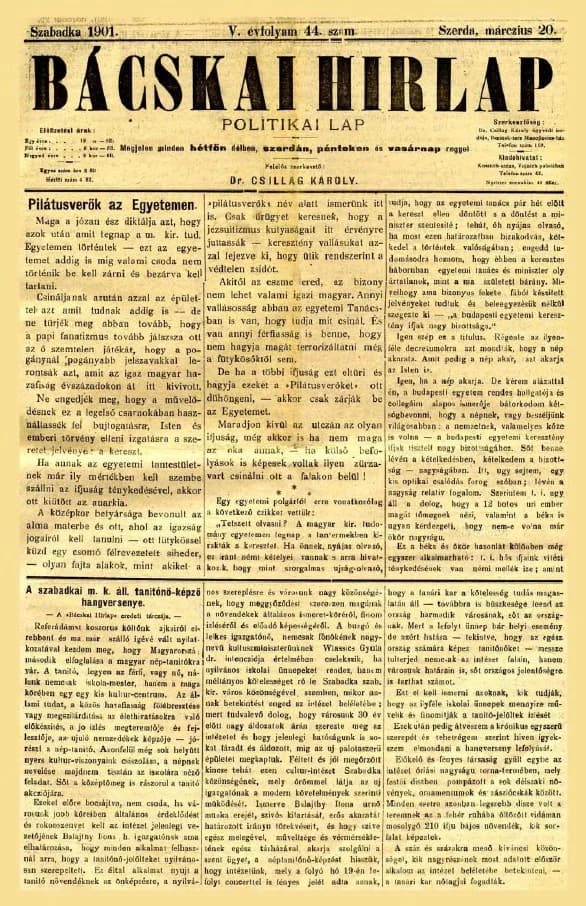 Bácskai Hirlap, 5. évf. 1901. március 20. 44. sz.