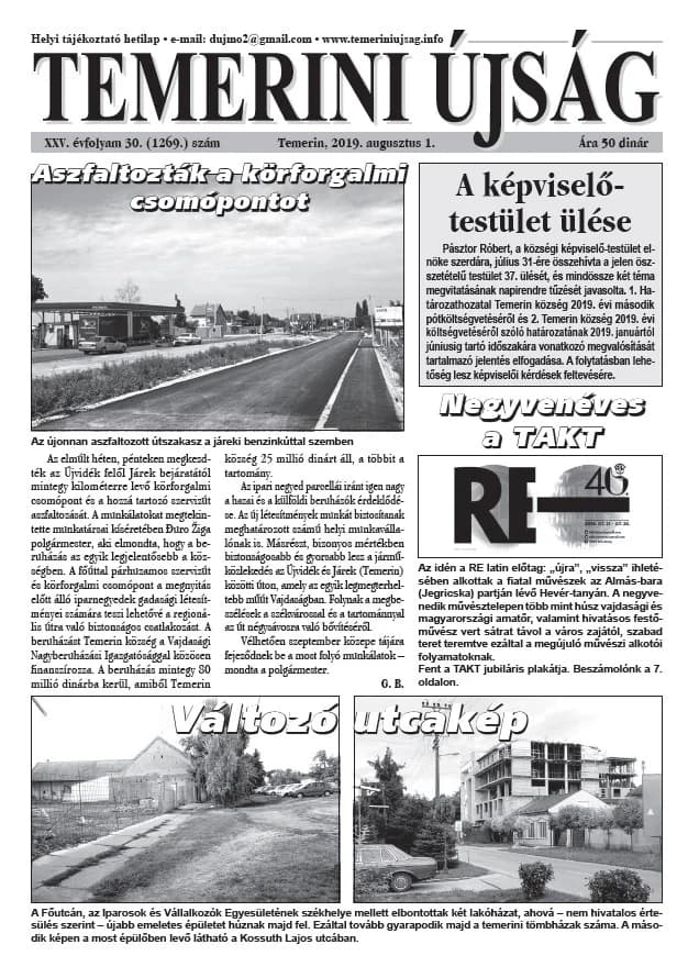 Temerini Újság, 25. évf. 2019. augusztus 1. 30. sz.