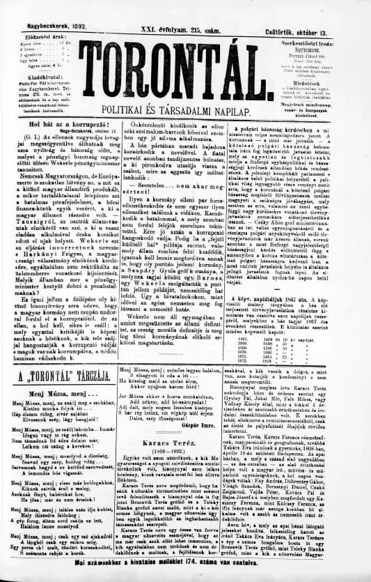 Torontál, 21. évf. 1892. október 13. 215. sz.
