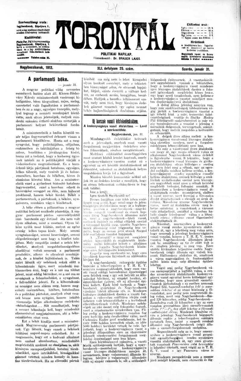 Torontál, 41. évf. 1912. január 31. 25. sz.