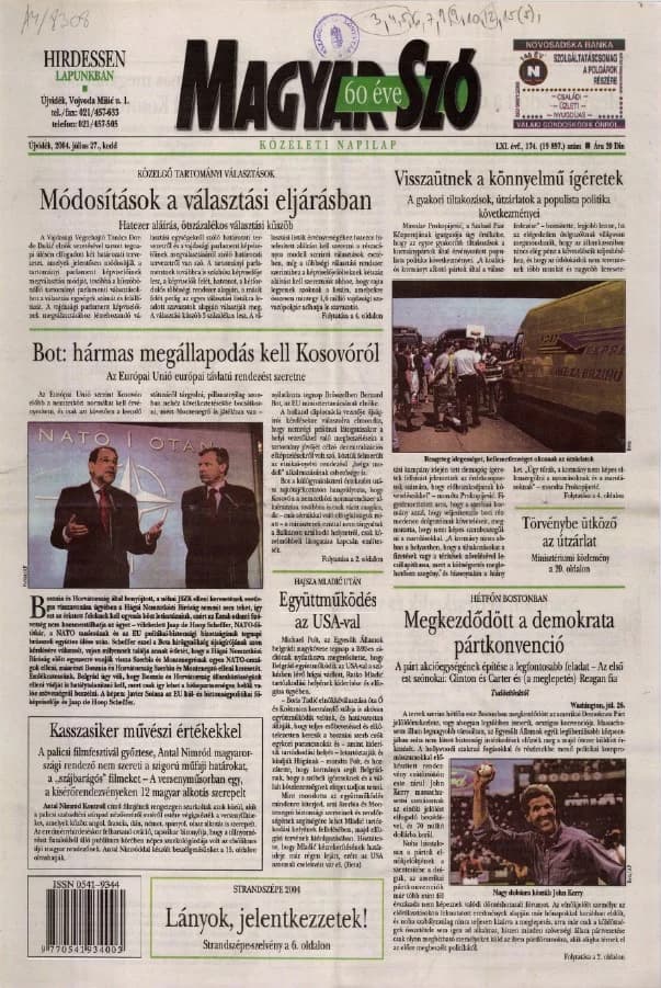 Magyar Szó, 61. évf. 2004. július 27. 174. sz. 1–20. oldal