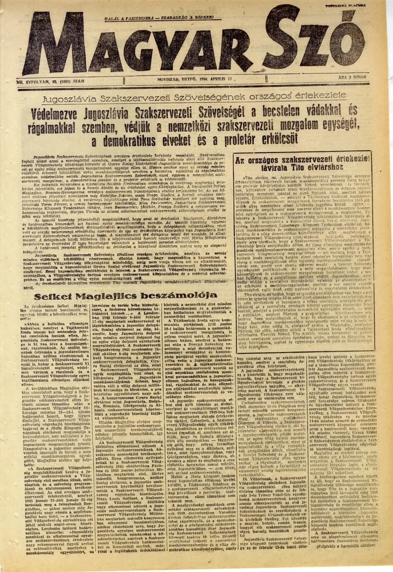 Magyar Szó, 7. évf. 1950. április 17. 92. sz. 1–4. oldal
