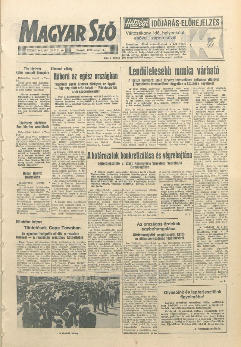 Magyar Szó, 33. évf. 1976. szeptember 3. 243. sz. 1–16. oldal