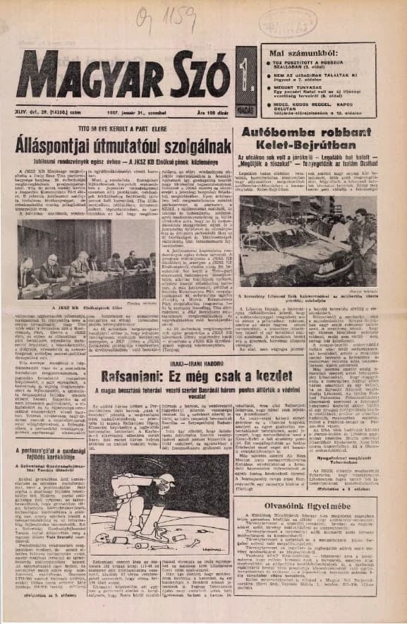 Magyar Szó, 44. évf. 1987. január 31. 29. sz. 1–24. oldal