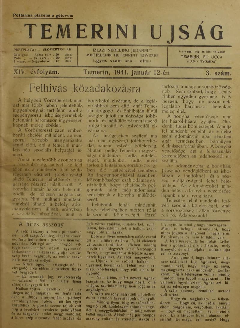 Temerini Újság 1928-1944, 14. évf. 1941. január 12. 3. sz.