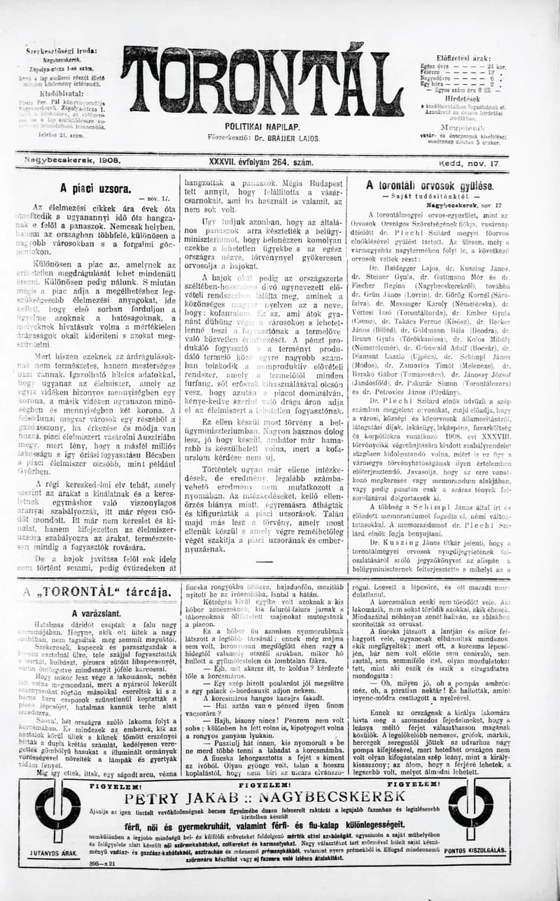 Torontál, 37. évf. 1908. november 17. 264. sz.
