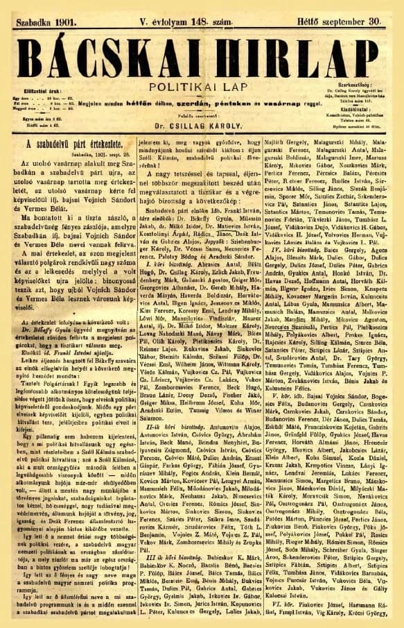 Bácskai Hirlap, 5. évf. 1901. szeptember 30. 148. sz.