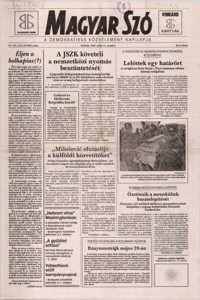 Magyar Szó, 55. évf. 1998. május 9. 110. sz. 1–16. oldal