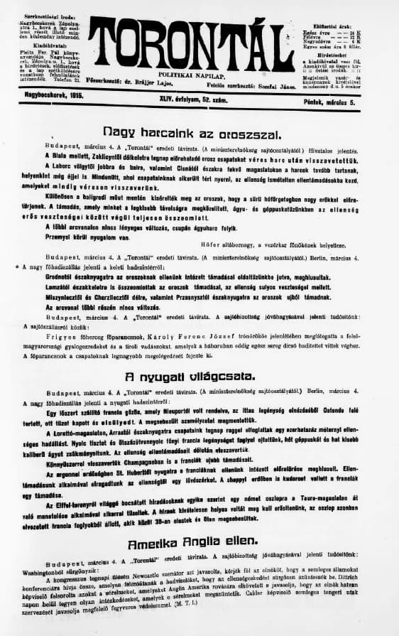 Torontál, 44. évf. 1915. március 5. 52. sz.