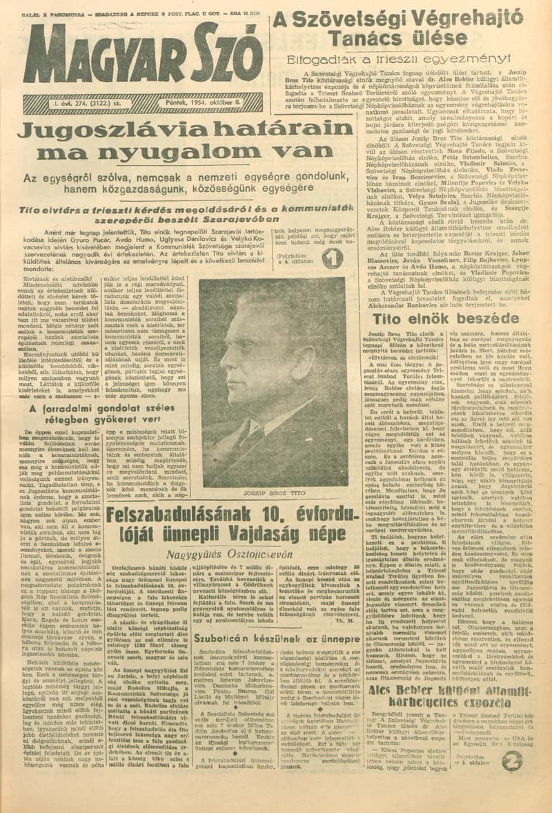Magyar Szó, 11. évf. 1954. október 8. 274. sz. 1–8. oldal