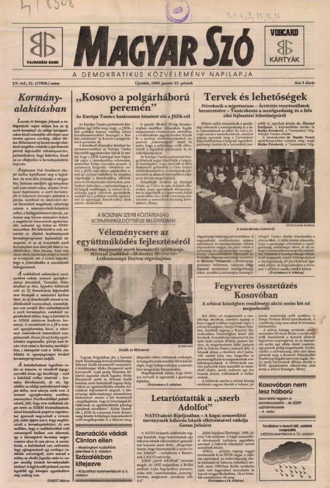 Magyar Szó, 55. évf. 1998. január 23. 21. sz. 1–16. oldal