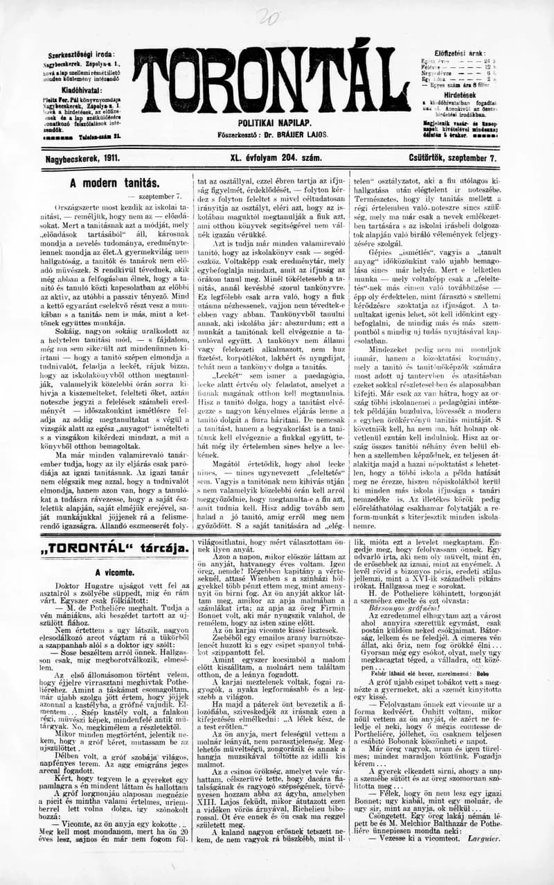 Torontál, 40. évf. 1911. szeptember 7. 204. sz.