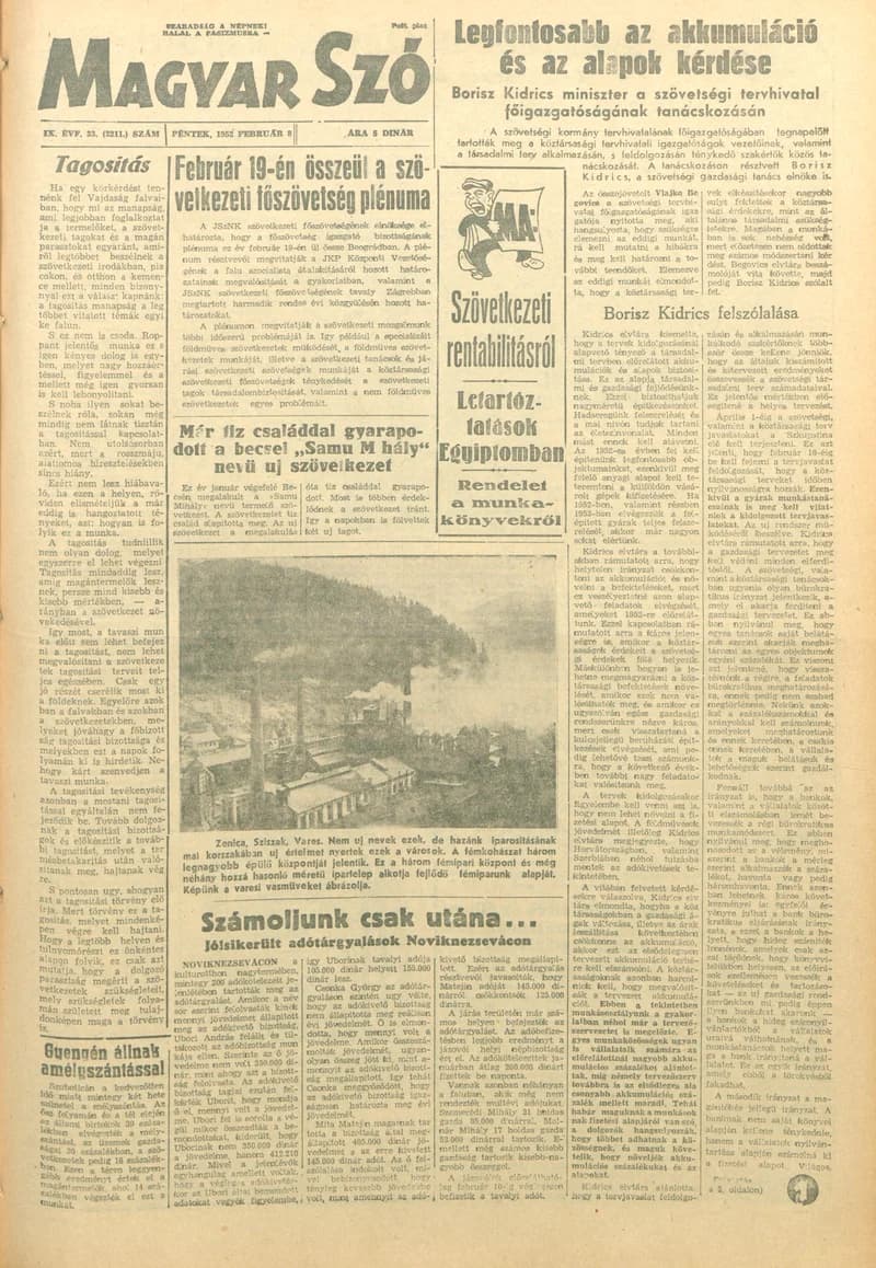 Magyar Szó, 9. évf. 1952. február 8. 33. sz. 1–6. oldal