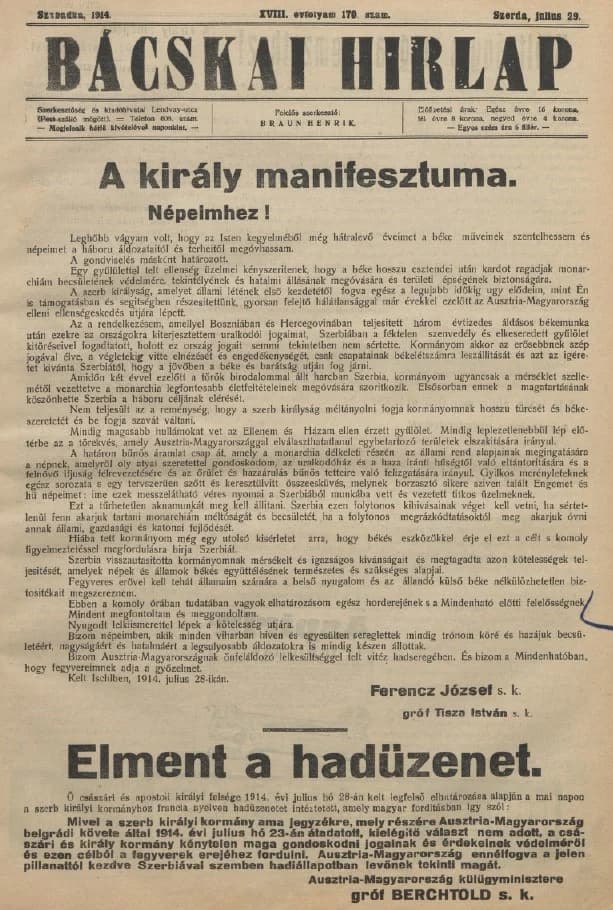 Bácskai Hirlap, 18. évf. 1914. július 29. 170. sz.