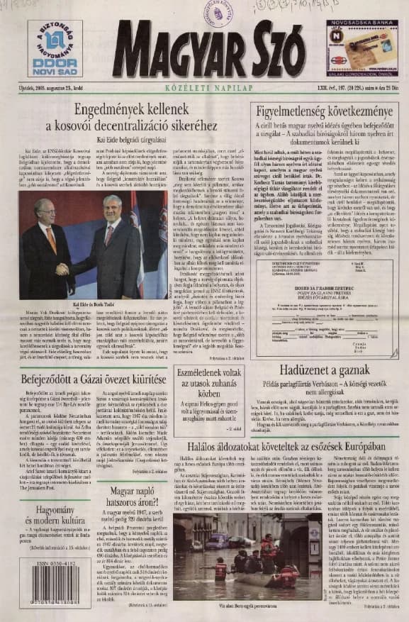 Magyar Szó, 62. évf. 2005. augusztus 23. 197. sz. 1–20. oldal