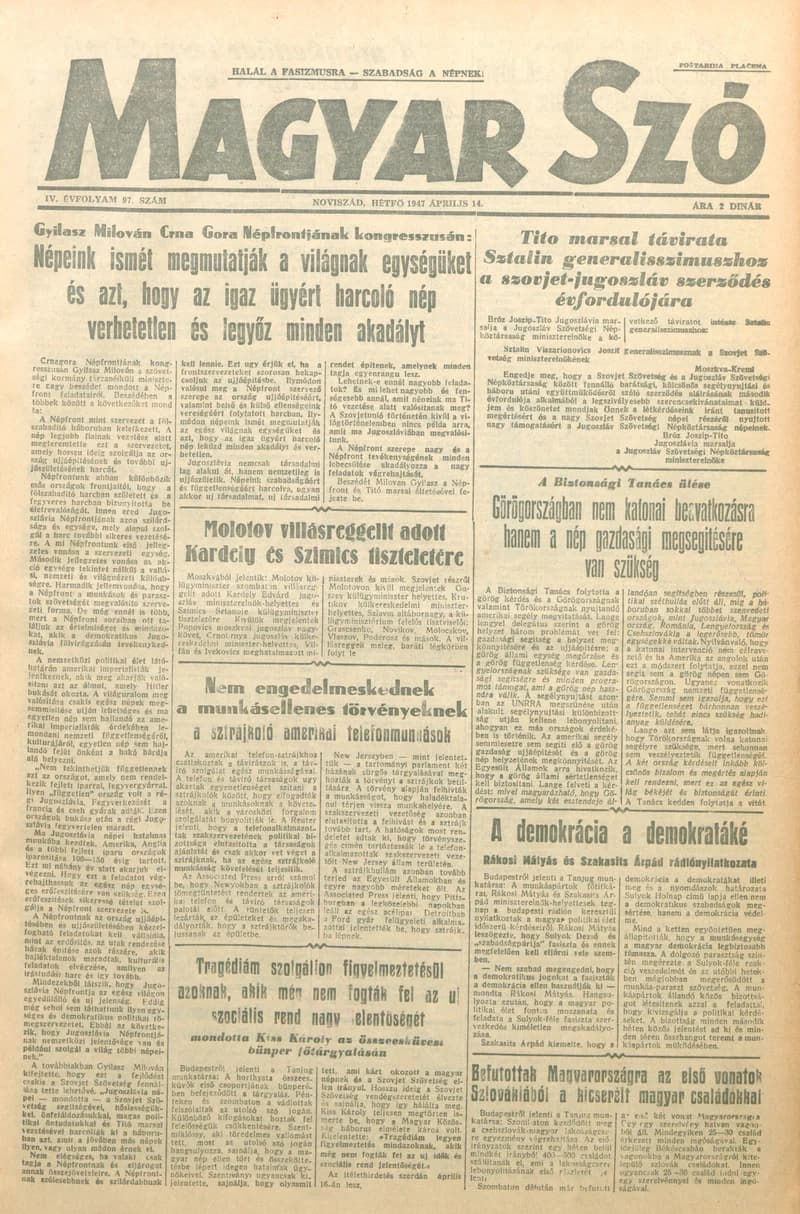 Magyar Szó, 4. évf. 1947. április 14. 97. sz. 1–4. oldal