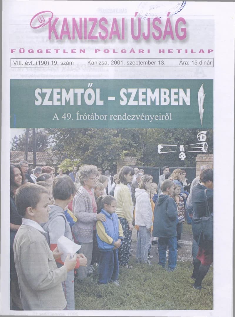 Új Kanizsai Újság, 8. évf. 2001. szeptember 13. 19. sz.