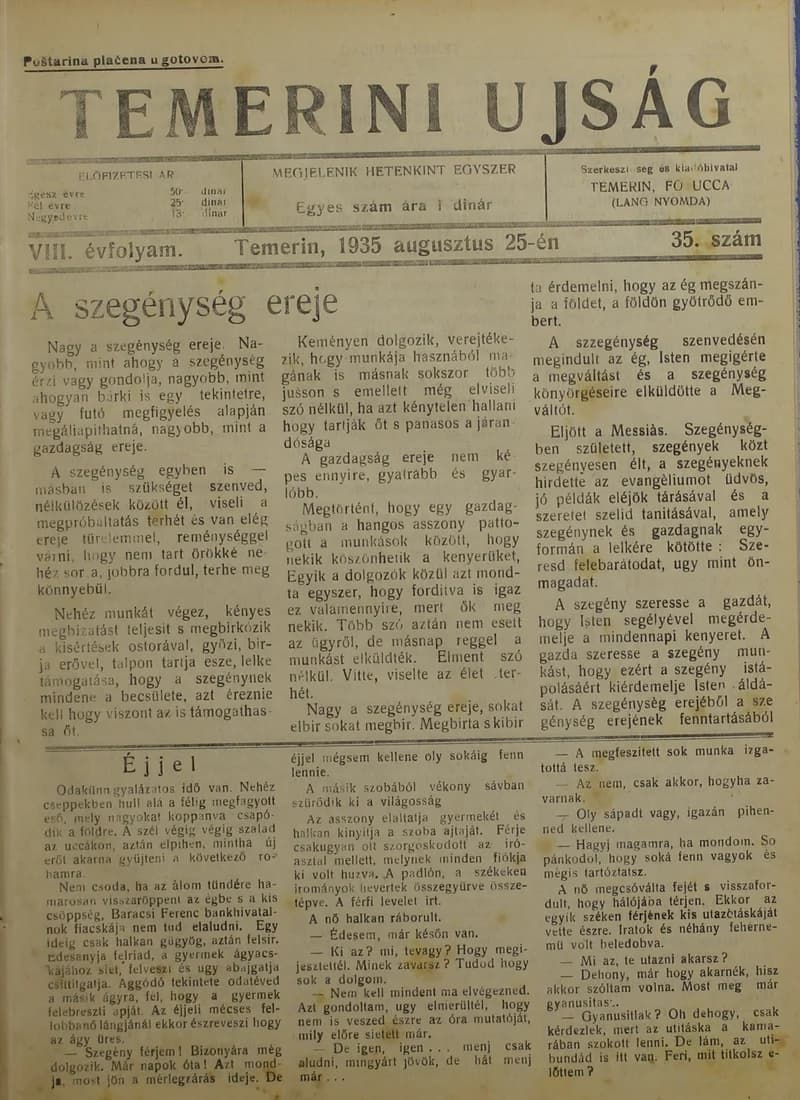Temerini Újság 1928-1944, 8. évf. 1935. augusztus 25. 35. sz.