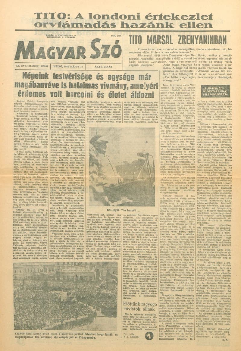 Magyar Szó, 9. évf. 1952. május 12. 113. sz. 1–6. oldal