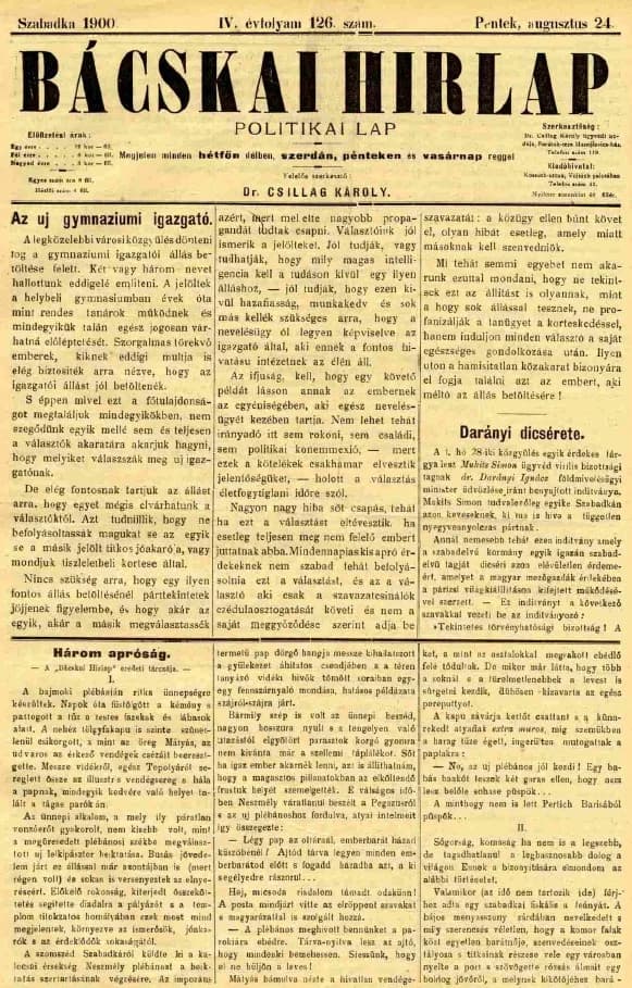 Bácskai Hirlap, 4. évf. 1900. augusztus 24. 126. sz.