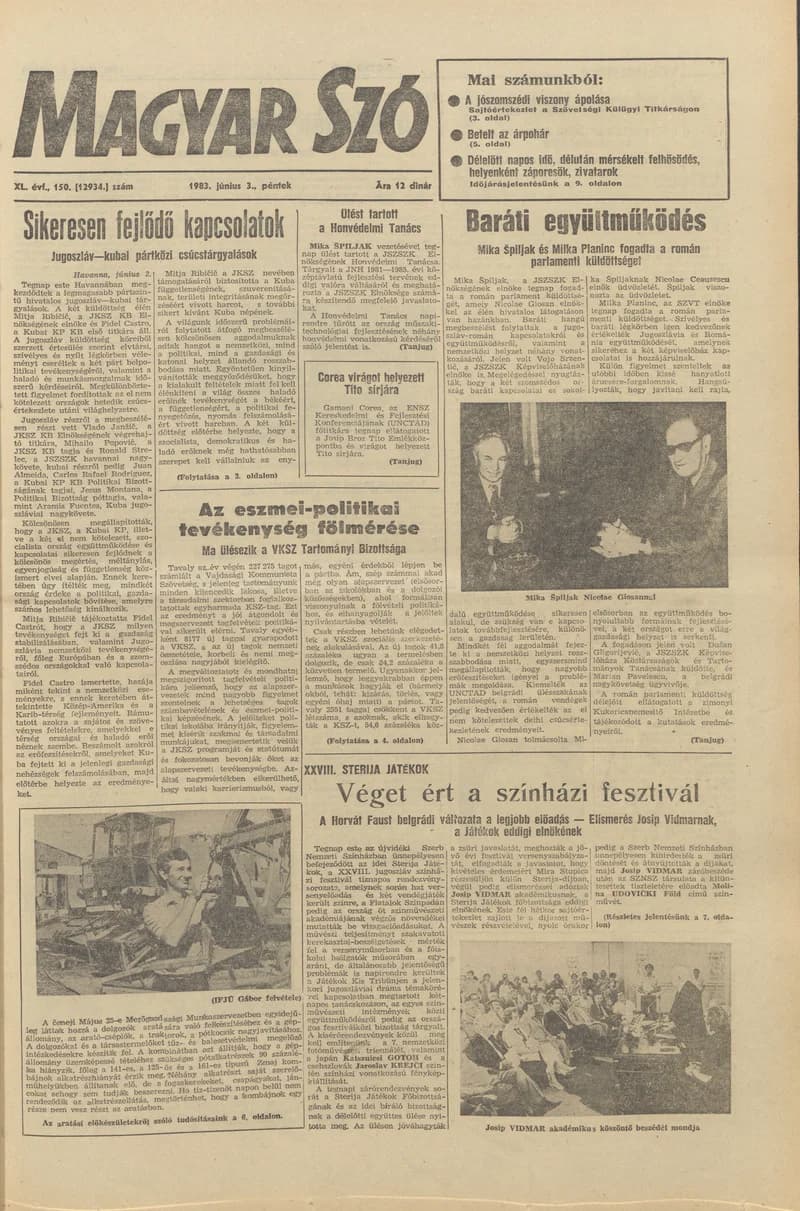 Magyar Szó, 40. évf. 1983. június 3. 150. sz. 1–20. oldal